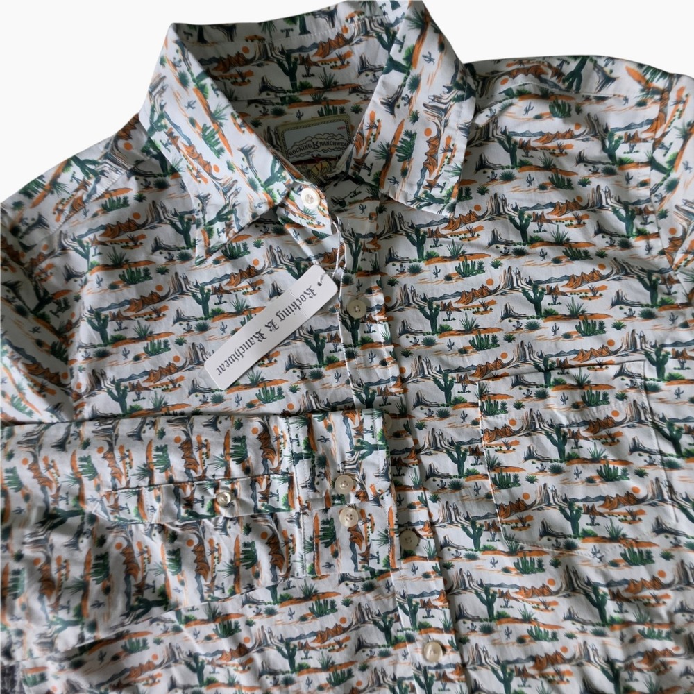 Kennington Rocking K Ranchwear Mens Button Down Shirt Desert Cactus Print Medium